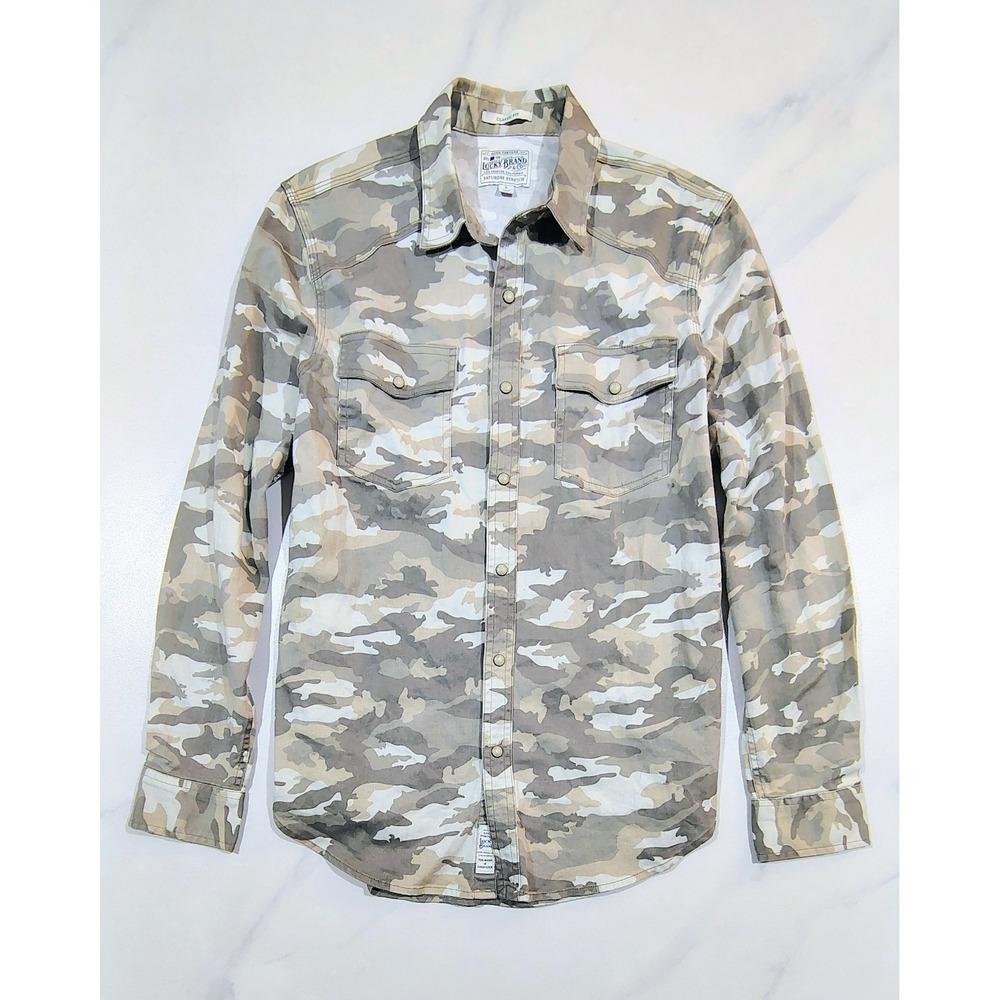 Lucky Brand Western Pearl Snap shirt Camo Mens  Size Small  Cotton Blend Casual